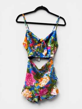 Lotti & Holly 2 Piece Floral Set Medium NWT Blue Tropical Crop Top & Skirt